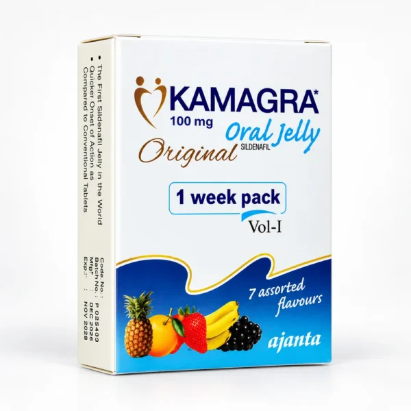 Kamagra Oral Jelly 100 mg sildenafil, verpakking met verschillende smaken