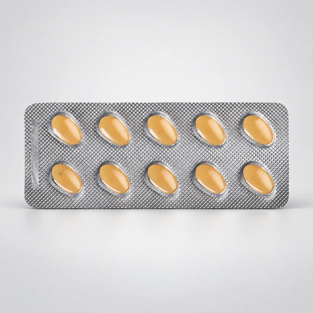 Vidalista 20 mg tadalafil, blisterstrip met tien ovale tabletten